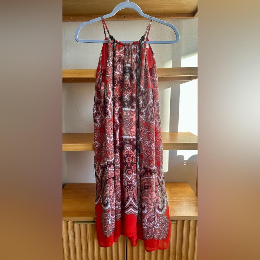 Michael Kors Brown and Orange Paisley Sleeveless Dress - size M